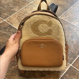 Authentic COACH Tan Leather and Cream Shearling Backpack